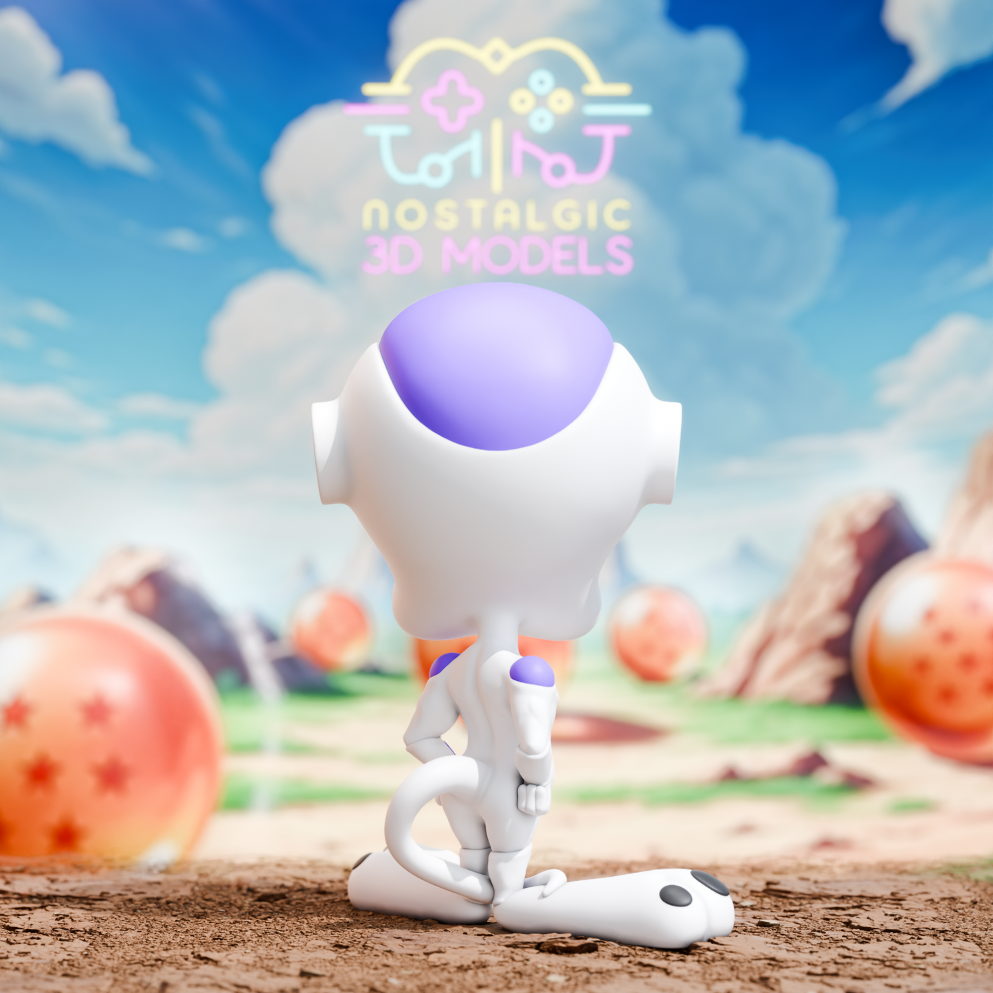 Back view of the Tweety Bird as Frieza figure showing tail, body markings, and smooth sculpted armor details.