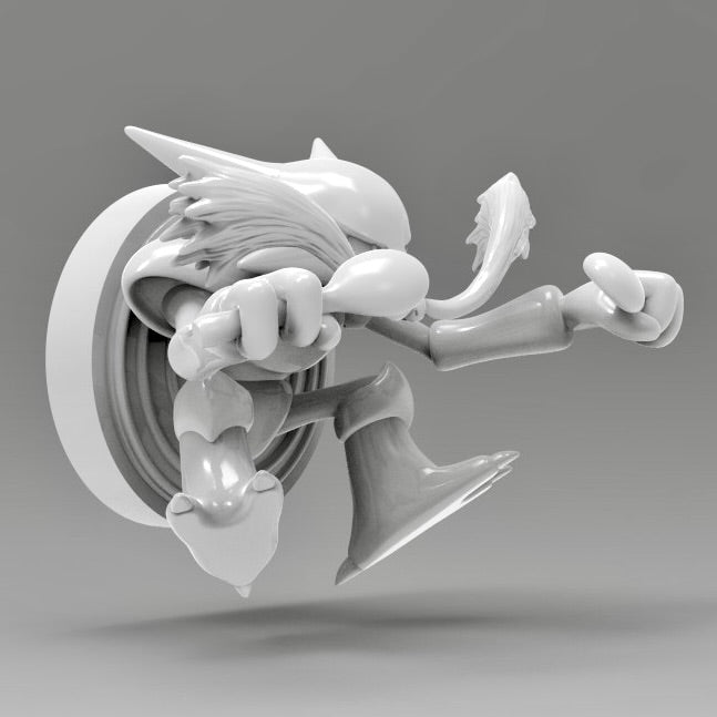 Side view of the Alakazam wall décor, highlighting its dynamic forward-leaning pose and finely sculpted details.