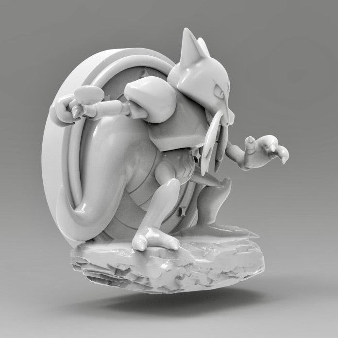 Side angle of Kadabra wall décor showing detailed sculpting of the spoon, tail, and flowing design, in smooth resin finish.