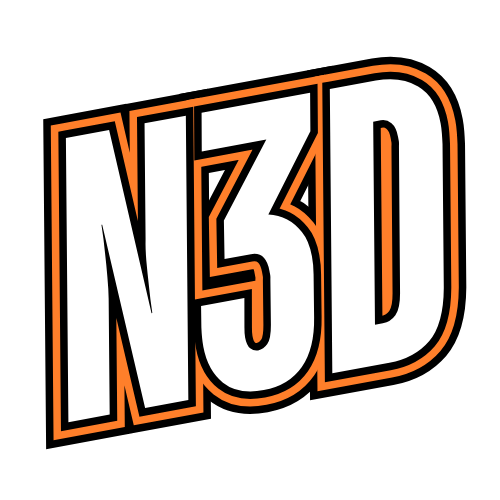 N3D authorised seller logo in bold white lettering with orange outline on a white background.