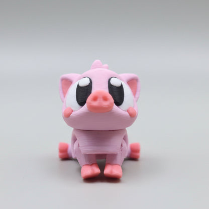 Pink piglet, with big eyes and a cute snout sitting on his bottom.