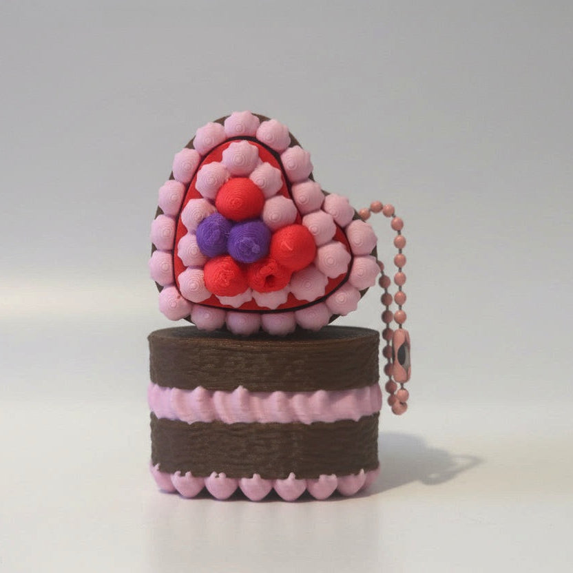 Valentine Berry Heart Cake Fidget Clicker Keychain